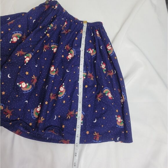 HANDMADE blue Christmas holiday Santa and reindeer circle mini skirt S - Picture 6 of 6